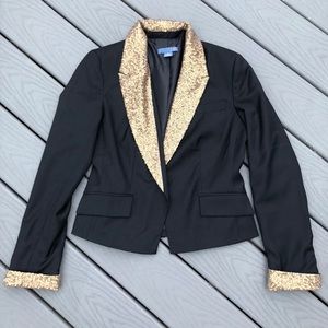 Anthropologie Black & Gold Sparkle Blazer Jacket 8